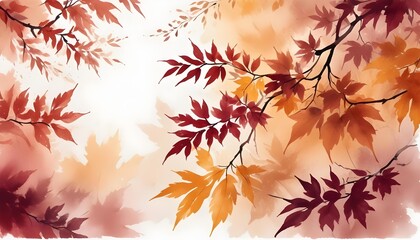 Hand-painted watercolor illustration of an autumn forest, highlighting warm tones and textured leaves in a serene landscape