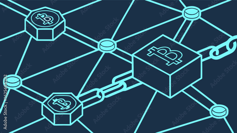Poster bitcoin blockchain network technology cryptocurrency decentralized system digital currency peer to p