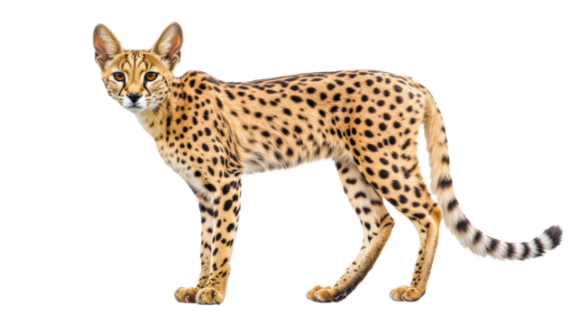 Full body serval cat standing alert
