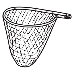 Black and White Hand-Drawn Fishing Net Illustration for Designs