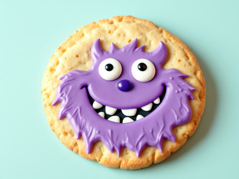 Whimsical monster cookie design with purple frosting for fun celebrations
