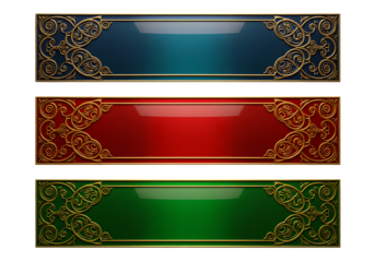 Ornate golden bordered rectangular banners isolated on transparent background