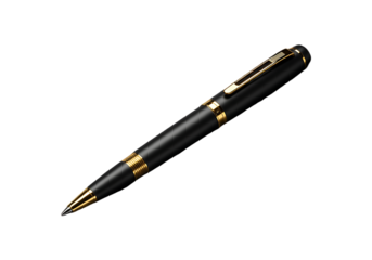 Elegant black and gold fountain pen isolated on transparent background