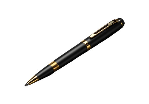 Elegant black and gold fountain pen isolated on transparent background