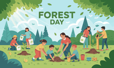 Planting for the Future: Community Tree Planting Illustration