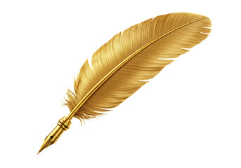 Golden quill feather isolated on transparent background