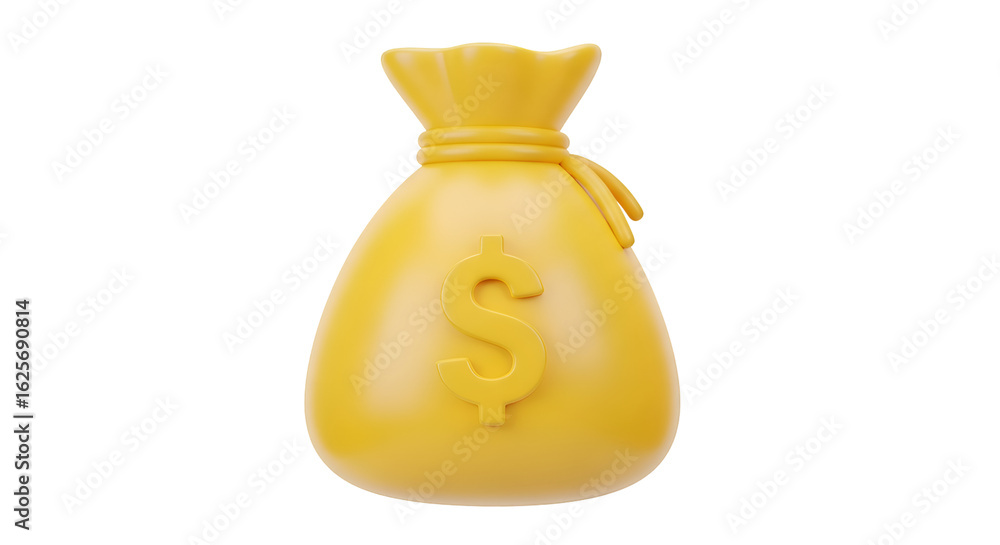 Poster creating a 3d model of a money bag with a transparent background