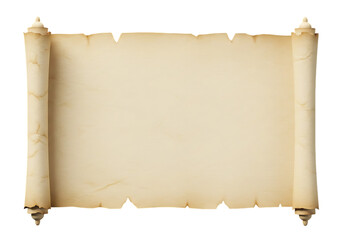 Antique parchment scroll with torn edges isolated on transparent background