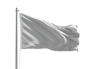 White flag waving on a flagpole isolated on transparent background
