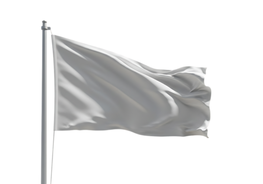 White flag waving on a flagpole isolated on transparent background