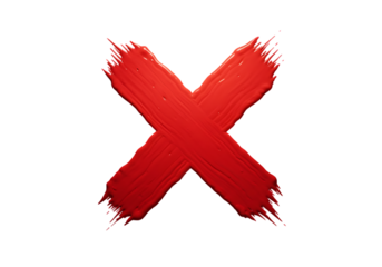 Bold red x mark isolated on transparent background