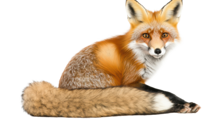 Red fox sitting calmly in side view
