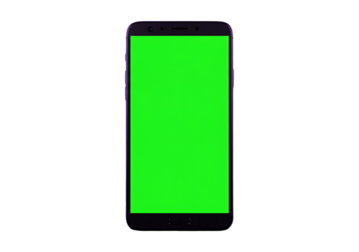 Modern smartphone with green screen isolated on transparent background