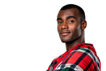 Confident young man in plaid shirt with a friendly expression