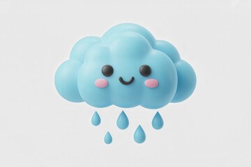 Adorable cartoon cloud character with raindrops and cheerful expression