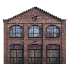 Naklejka premium Red brick industrial warehouse with arched windows 
