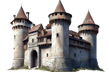 Medieval stone castle with round towers
