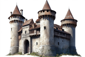 Medieval stone castle with round towers
