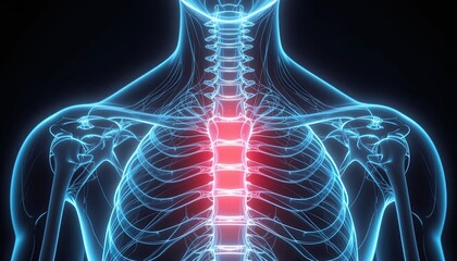 Thoracic spine highlighted in a 3d anatomical model.