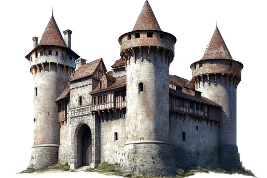 Medieval stone castle with round towers
