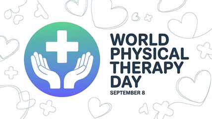 World physical therapy day celebration with medical cross and hands icon
