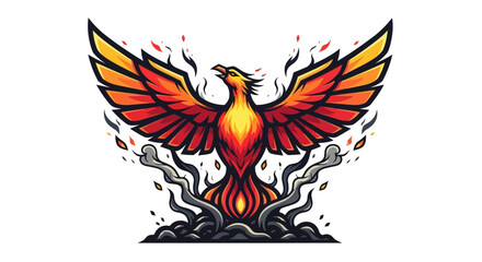 Obraz premium Phoenix Rising Fire Bird Vector Illustration Design