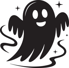 Ghost in Witch Hat Cute Smiling Spirit Flying