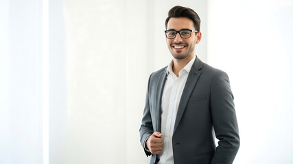 Fototapeta premium Confident young startup professional posing in modern minimalist office
