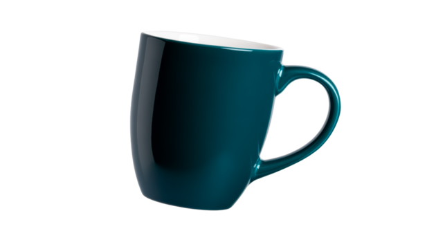 Elegant dark teal mug with a smooth finish on a transparent background