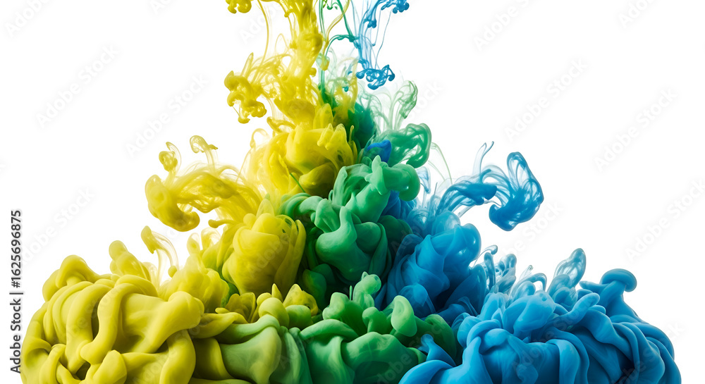 Poster vibrant colors explode in water, creating a stunning transparent background effect.