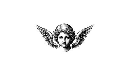 Monochromatic depiction of an angelic figure rendered with delicate detail and shading effects.