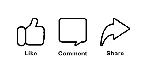 Like, comment and share outline icon isolated on white background. Social media flat icon.