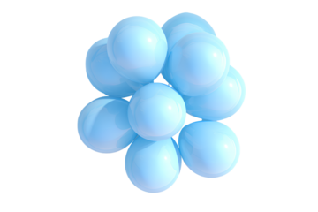 Top-Down View of Pastel Blue Balloon Arrangement with Overlapping Shadows, Isolated on Transparent Background