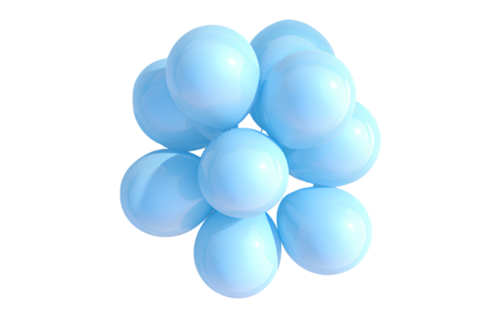  Top-Down View of Pastel Blue Balloon Arrangement with Overlapping Shadows, Isolated on Transparent Background