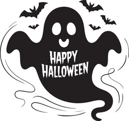 Ghost in Witch Hat Cute Smiling Spirit Flying