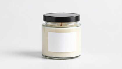 Aromatic candle in a glass jar with a blank label for mockup purposes