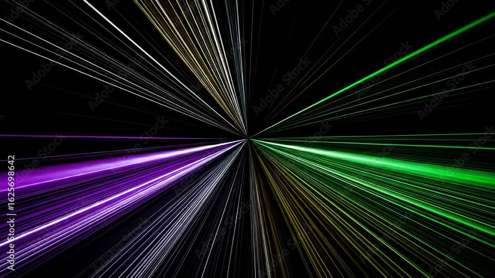 Poster a dynamic perspective with colorful rays shooting from a central point on a black background