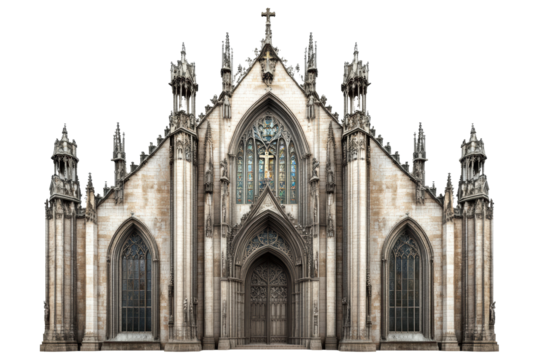 Neo-Gothic cathedral with cross and towers
