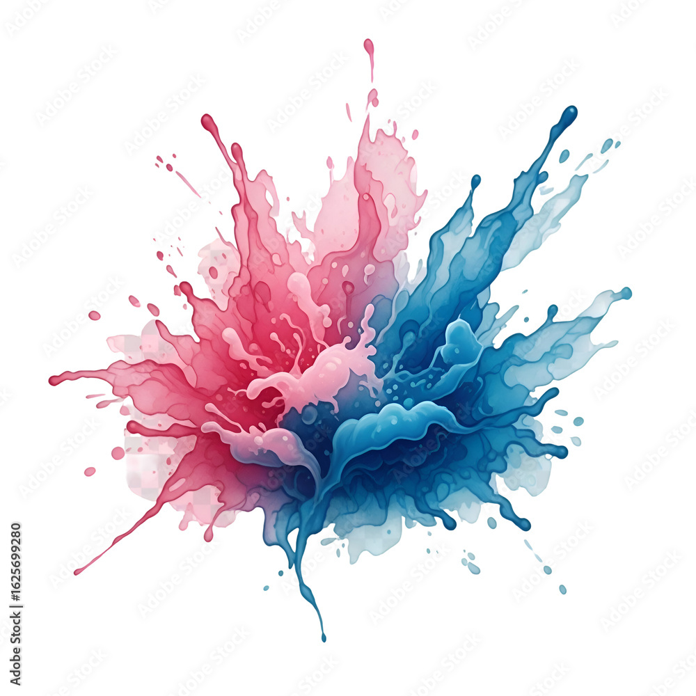 Aufkleber pink and blue liquid explodes on transparent background with dynamic splashes