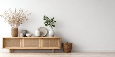 Minimalist living room with light wood furniture and natural decor