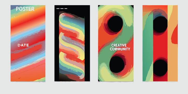 Abstract colorful brush stroke poster designs with text placeholders