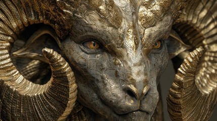 Close-up of a fantastical ram-like creature