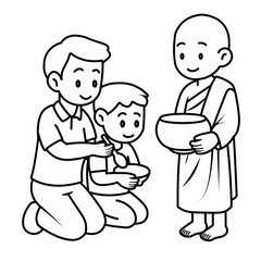 cartoon offer food to the monk illustration