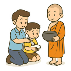 cartoon offer food to the monk illustration