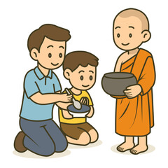 cartoon offer food to the monk illustration