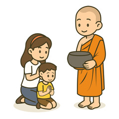 cartoon offer food to the monk illustration