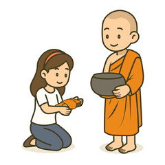 cartoon offer food to the monk illustration