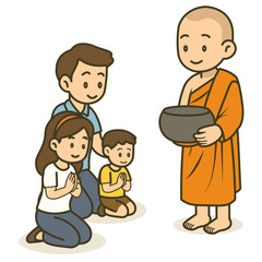 cartoon offer food to the monk illustration