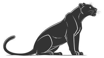 Obraz premium Illustration of a sleek black panther sitting gracefully with its tail curled to the side in a vector art style