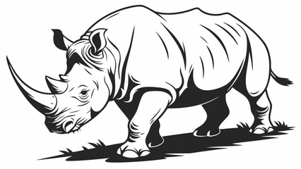 Obraz premium Illustration of a rhinoceros walking through grass in black and white outline style design image